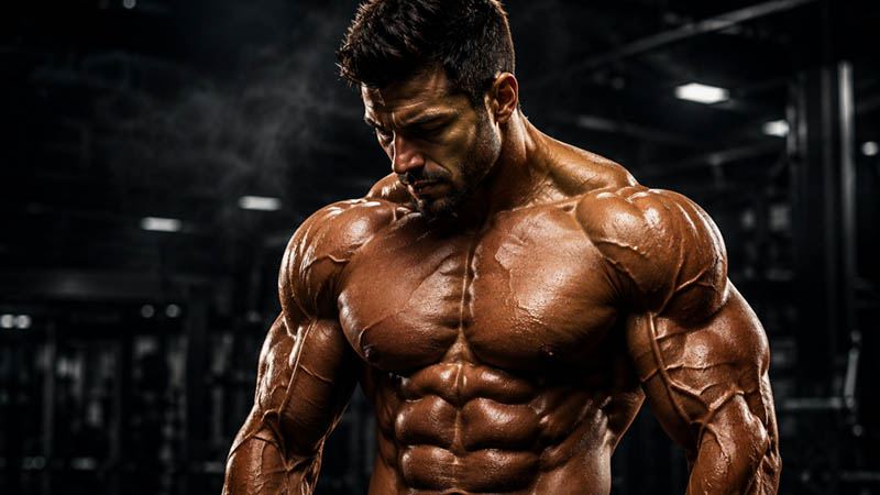 Bodybuilder representing a comparison of peptides and steroids
